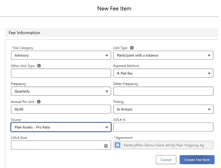 MethodPlan Fee Tracking